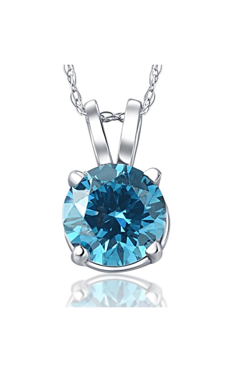 Bliss Diamond 1 Ct Blue Diamond Solitaire Pendant 14K Gold Lab Grown Necklace, Alternate, color, 