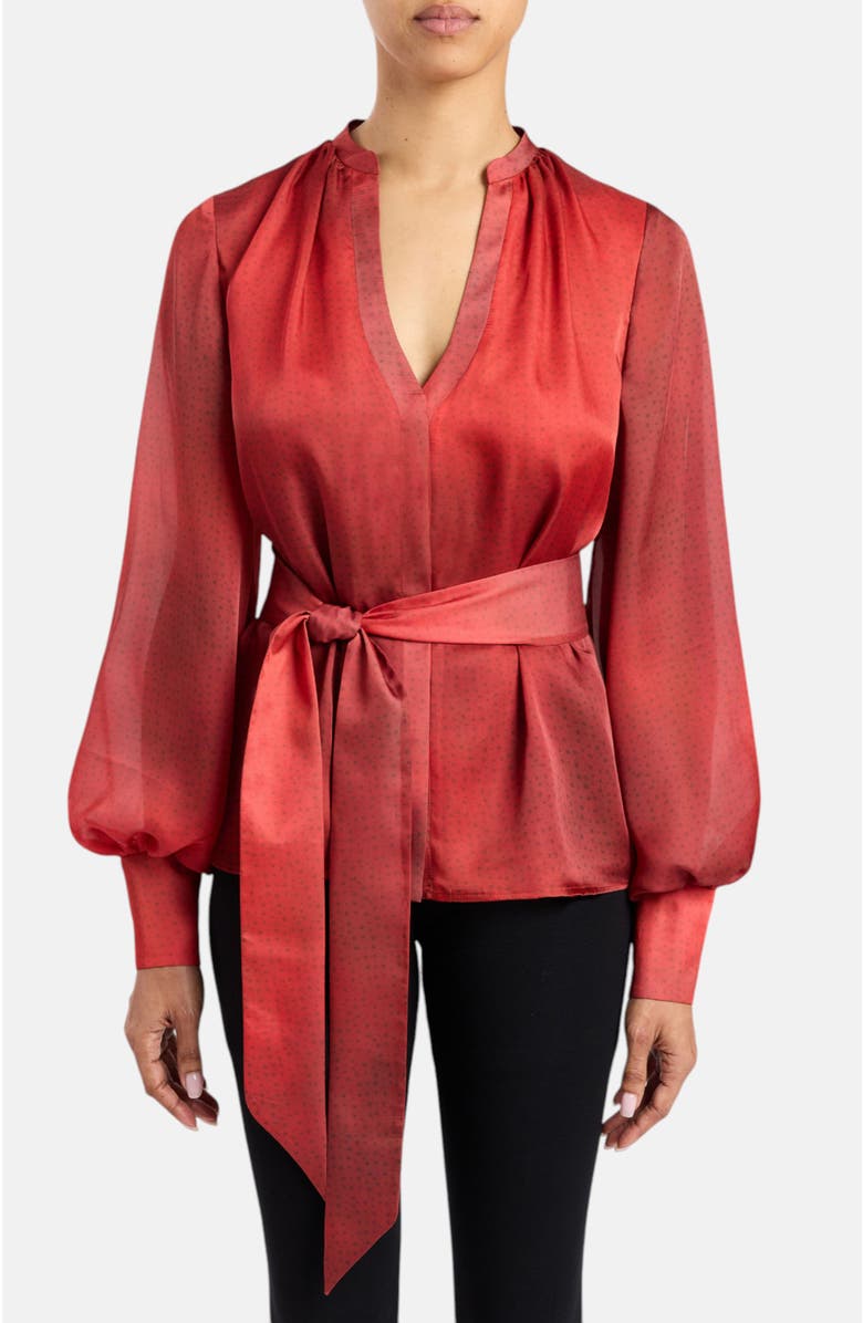 Santorelli Willow Buttoned Blouse, Alternate, color, Scarlet