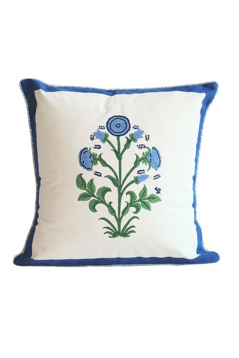 Cobalt Botanical Study Blockprint Pillow - Cover + Insert