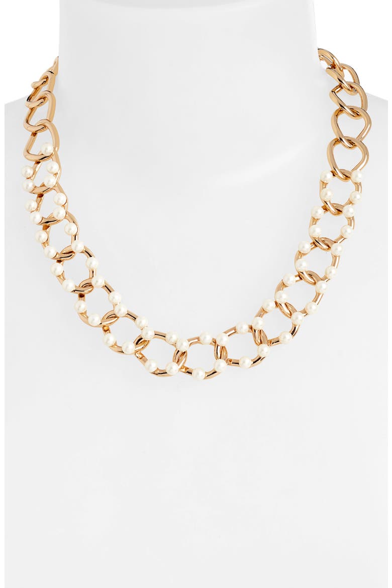 Faux Pearl Link Necklace, Alternate, color, GOLD/ PEARL