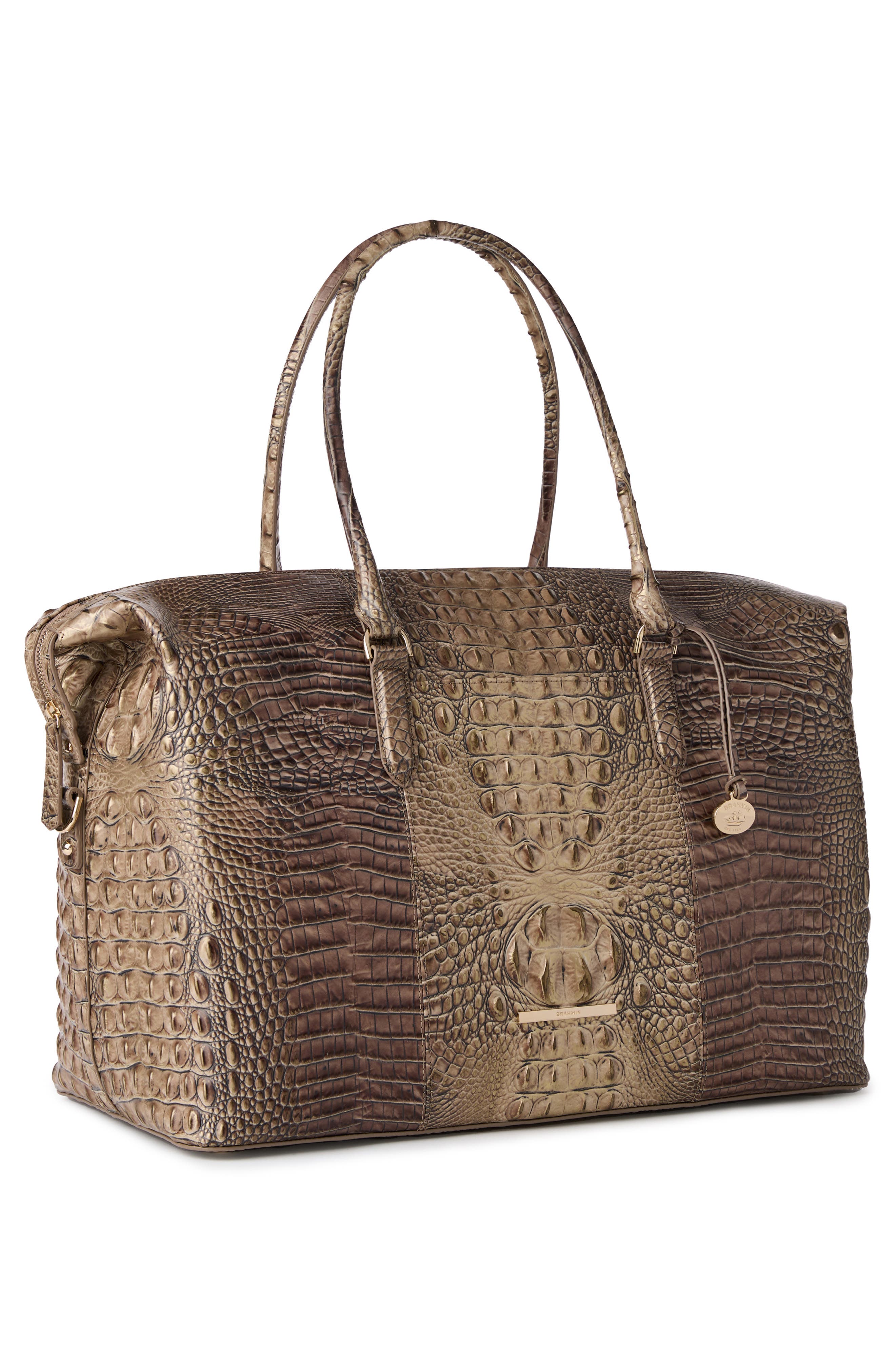 Brahmin Duxbury Croc Embossed Leather Weekend Duffle Bag, Alternate, color, 