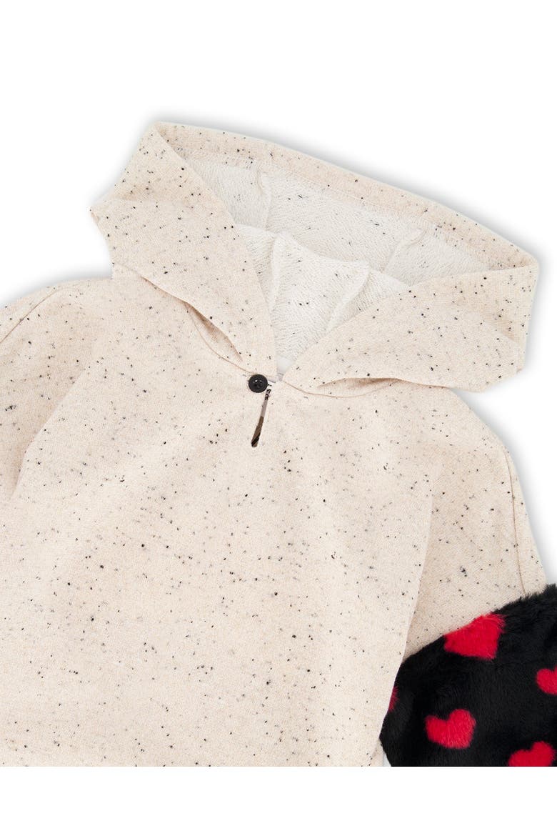 Hooded Glittering French Terry Dress with Heart Bag, Alternate, color, Beige and Black