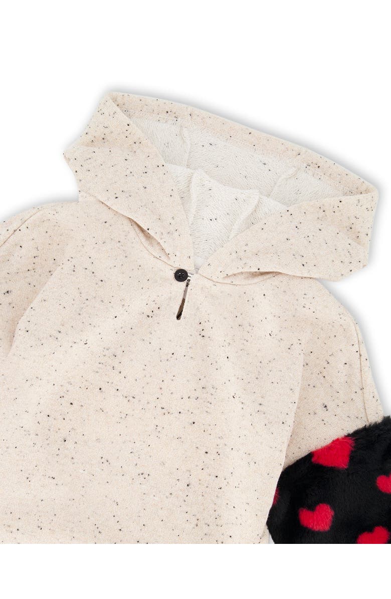 Deux par Deux Hooded Glittering French Terry Dress with Heart Bag, Alternate, color, Beige And Black