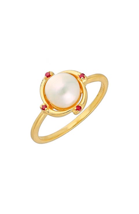 Cultured Pearl & Ruby Ring