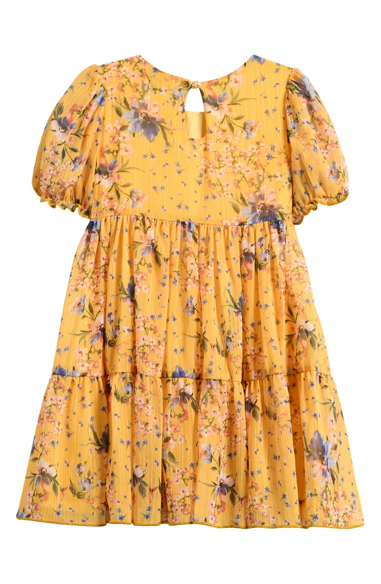 Ava & Yelly Kids' Puff Sleeve Tiered Chiffon Party Dress, Alternate, color, Yellow