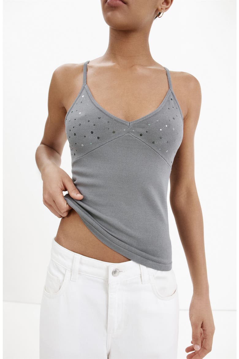 Sequin Knit Camisole, Main, color, LIGHT HEATHER GREY