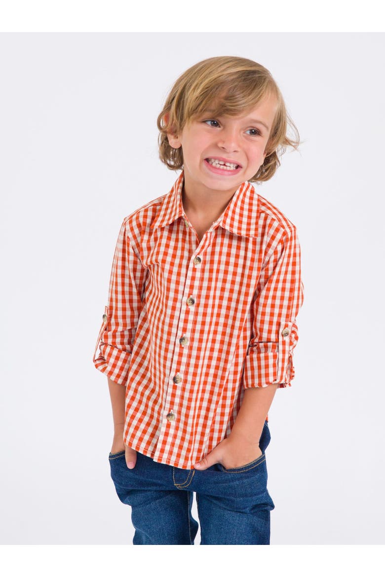Toddler Boys Long Sleeve Button Down Shirt, Alternate, color, Classic Rust Gingham