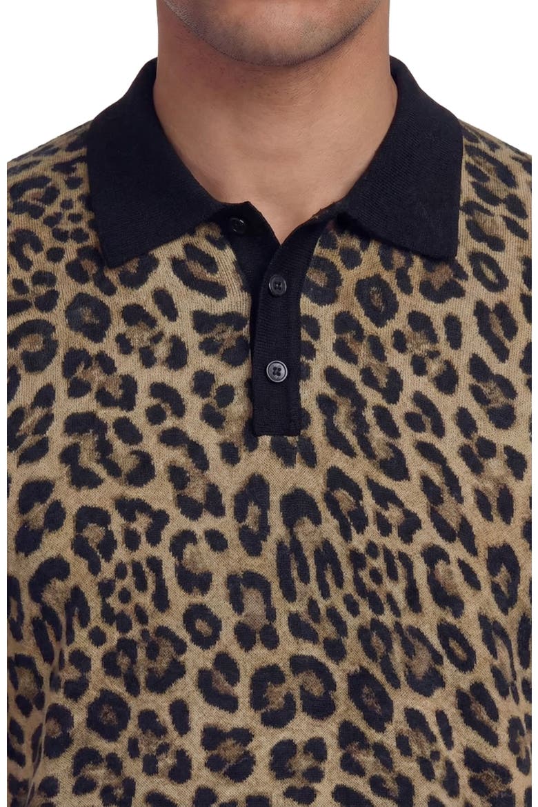Leopard Mens Merino Silk Cashmere Polo, Alternate, color, LEOPARD BROWN