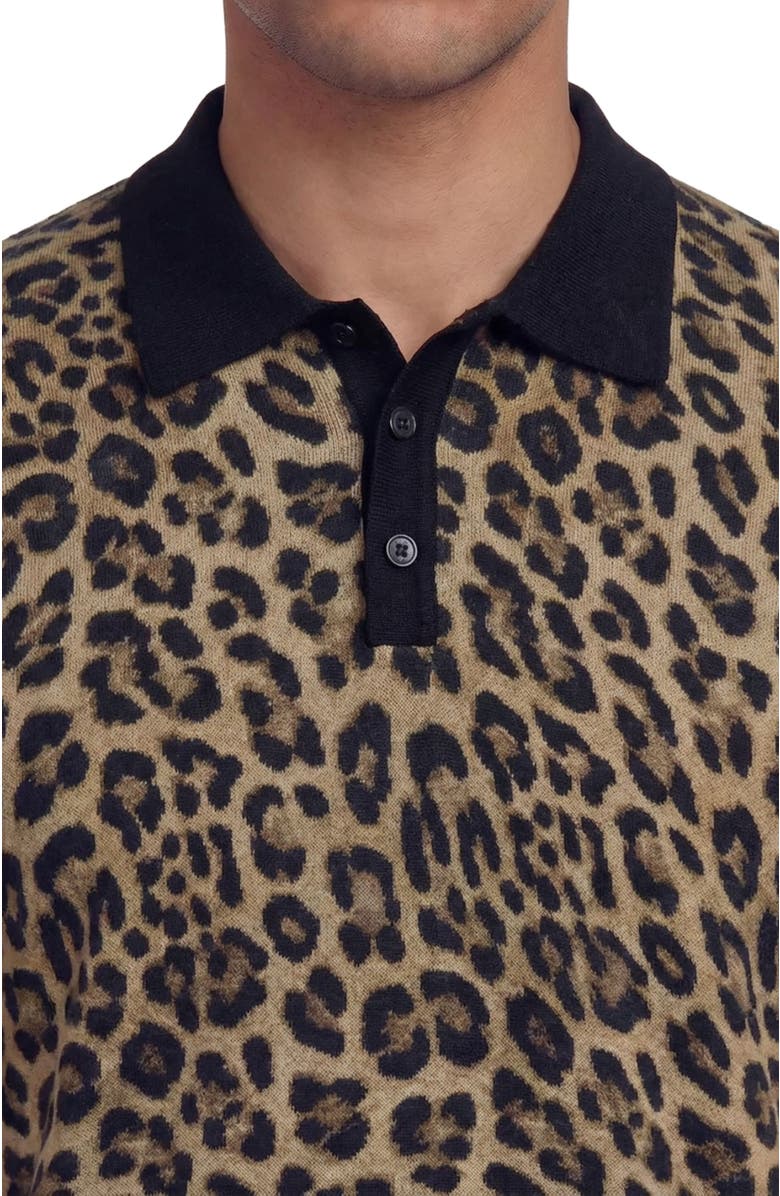 Lords of Harlech Leopard Mens Merino Silk Cashmere Polo, Alternate, color, Leopard Brown