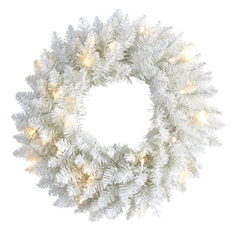 18-in White Colorado Spruce Artificial Christmas Wreath with 129 Bendable Branches and 20 Warm LED Lights
