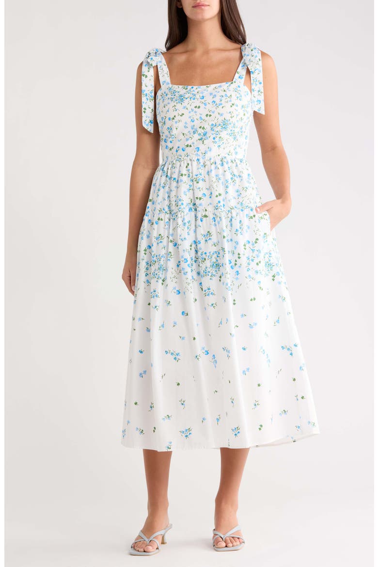 Floral Cotton Maxi Sundress, Main, color, WHITE-BLUES-GREEN
