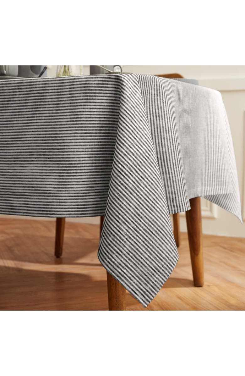 Solino Home Linen Tablecloth - Narrow Stripe, Alternate, color, Black And White