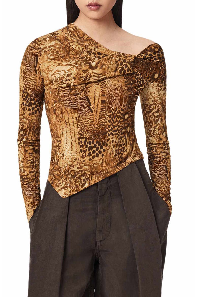 Arlie Asymmetrical Neck Long Sleeve Top, Main, color, BLIXA GOLD