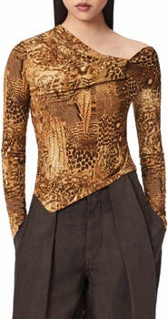 AllSaints Arlie Asymmetrical Neck Long Sleeve Top