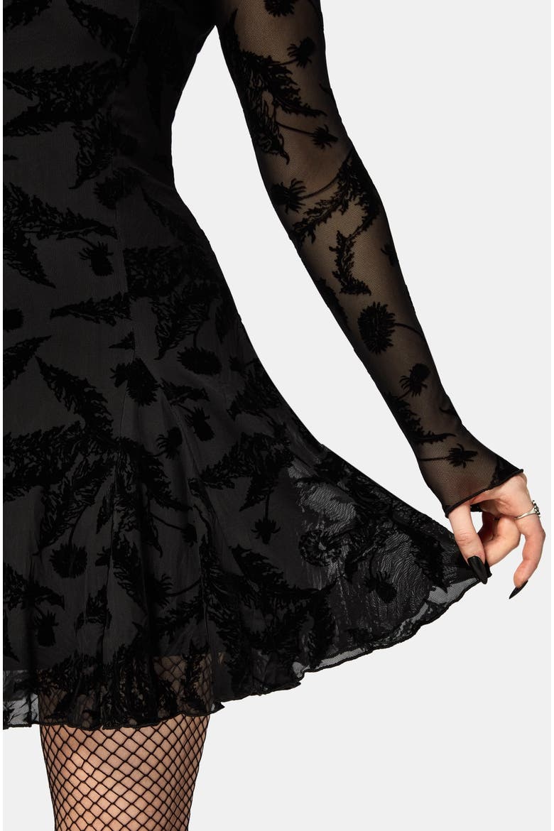 Cimora Dandelion Flocked Mesh Mini Dress, Alternate, color, Black