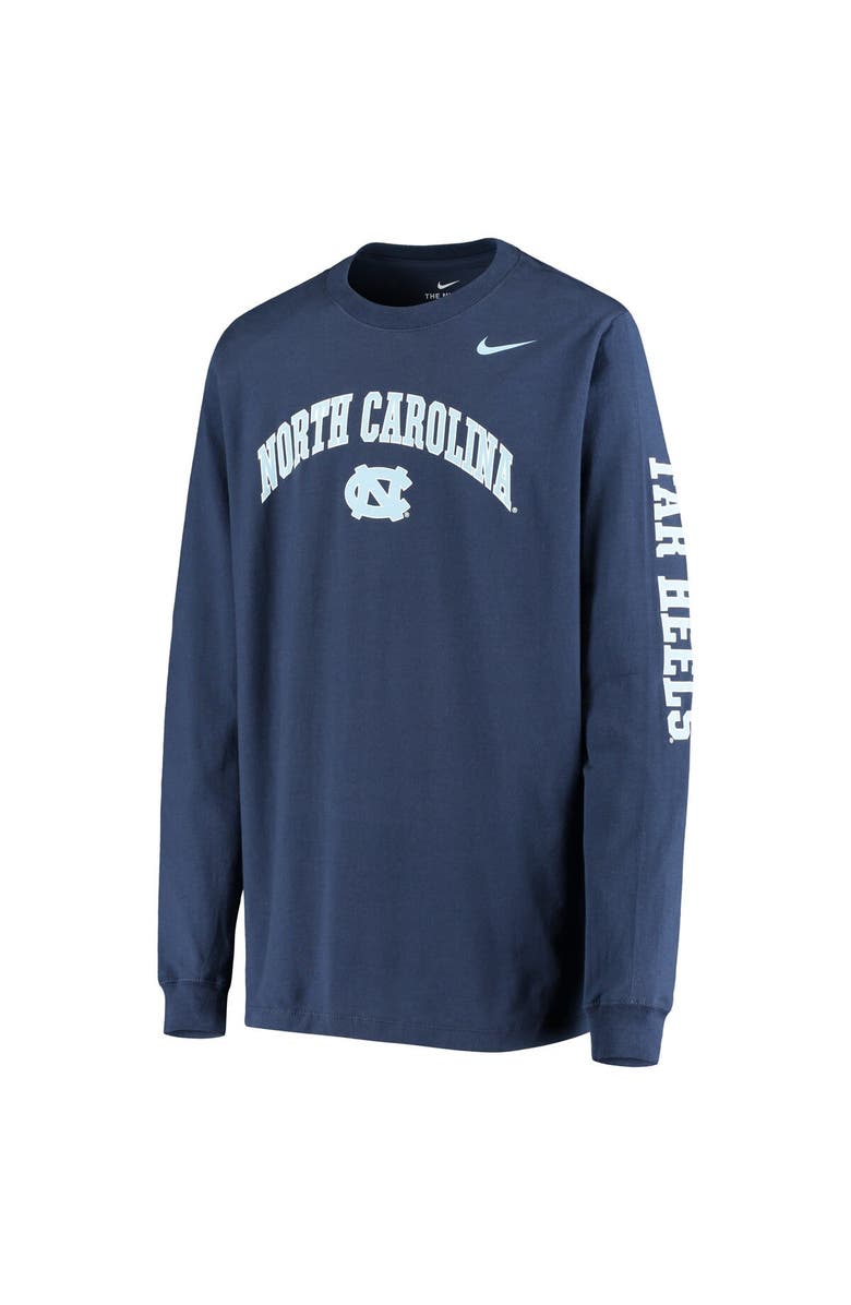 Nike Youth Nike Navy North Carolina Tar Heels Arch & Logo 2-Hit Long Sleeve T-Shirt, Alternate, color, Navy