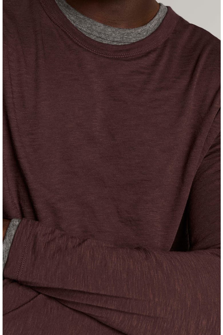 Fine Slub Layered Look Long Sleeve Pima Cotton T-Shirt, Alternate, color, CHOCOLATE PLUM/ MED H