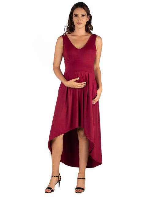 Maternity Sleeveless Fit and Flare High Low Dress