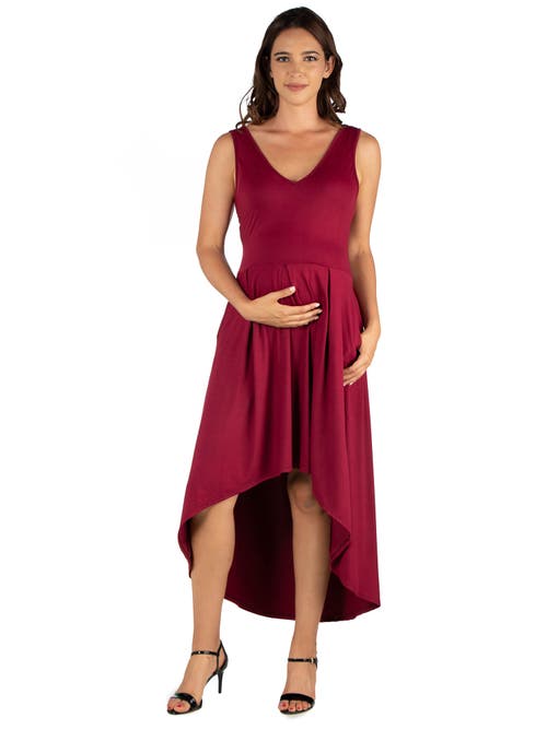 24seven Comfort Apparel Maternity Sleeveless Fit and Flare High Low Dress