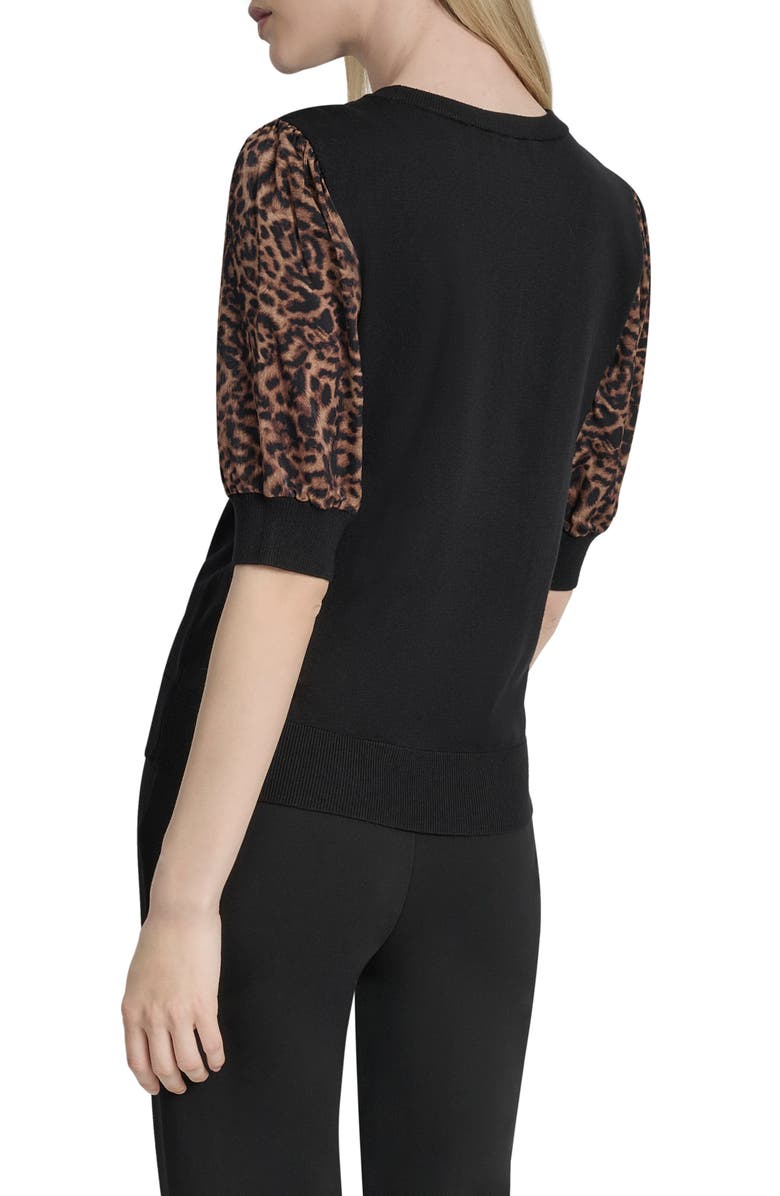 DKNY Mixed Media Puff Sleeve Sweater, Alternate, color, Black
