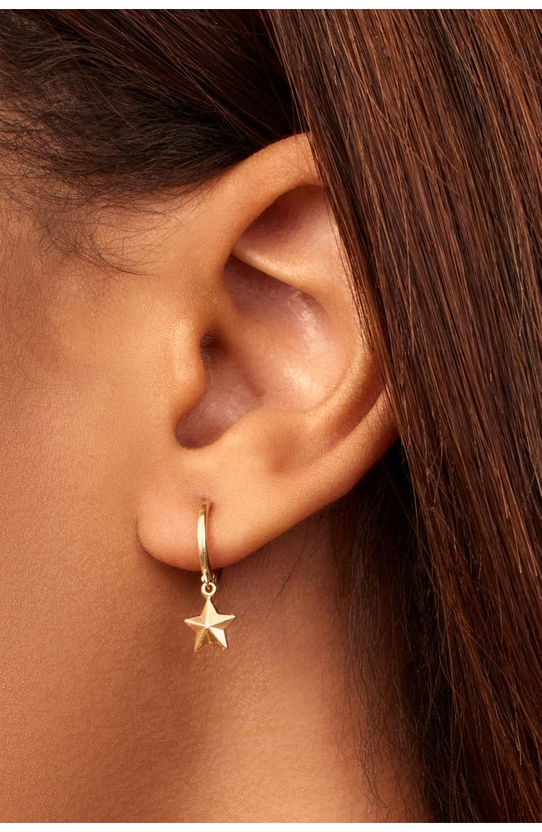 Oradina 14K Gold Street Star Charm Hoops, Alternate, color,