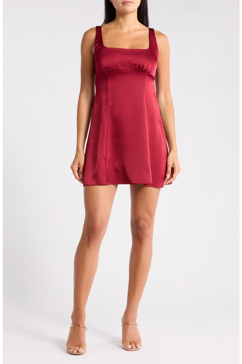 Tie Back Satin Minidress, Main, color, RED CINDER