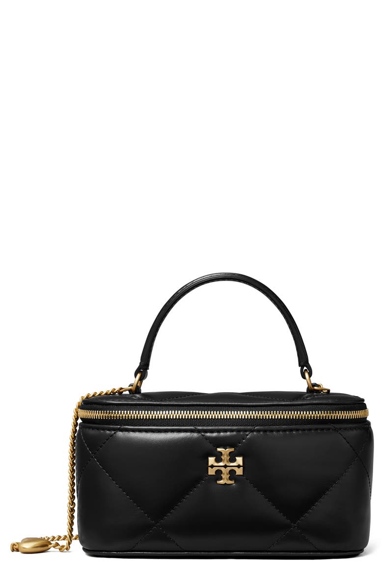 Tory Burch Kira Charm Diamond Quilted Leather Vanity Train Case, Main, color, 