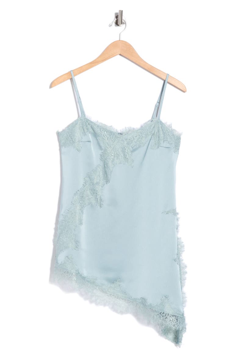 Lace Trim Asymmetric Satin Camisole, Alternate, color, DUSTY BLUE
