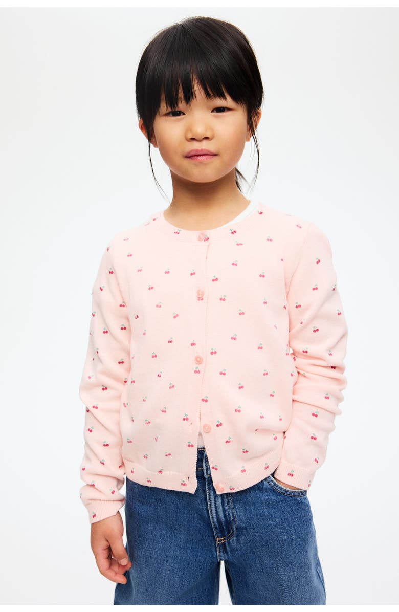 H&M Fine-knit Printed Cardigan, Alternate, color, Light Pink/Cherries