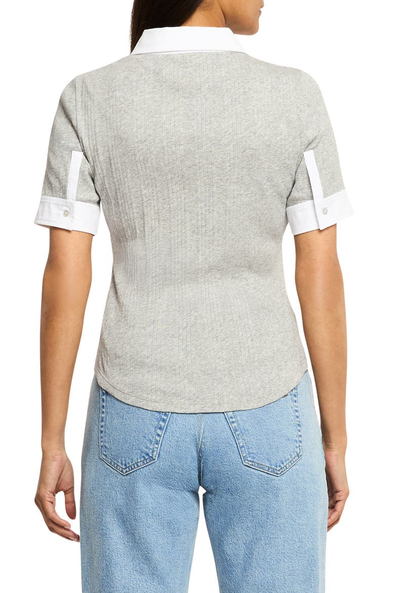 Jaden Rib Polo Top, Alternate, color, HEATHER GREY/ WHITE