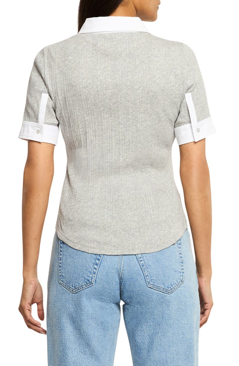 Cinq à Sept Jaden Rib Polo Top, Alternate, color, Heather Grey/ White