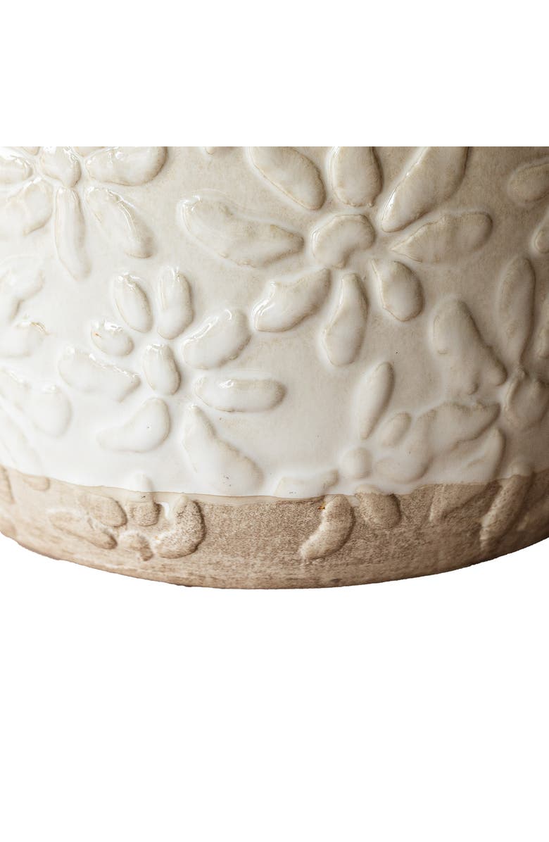 Foreside Home and Garden 7" x 8" Abeline Floral White Glaze Stoneware Antique Plug-In Decorative Water Fountain, Alternate, color, White