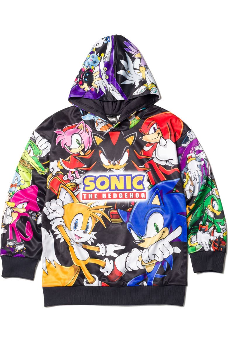 Sonic the Hedgehog Fleece Hooded Sweatshirt, Main, color, Sonic Group Black