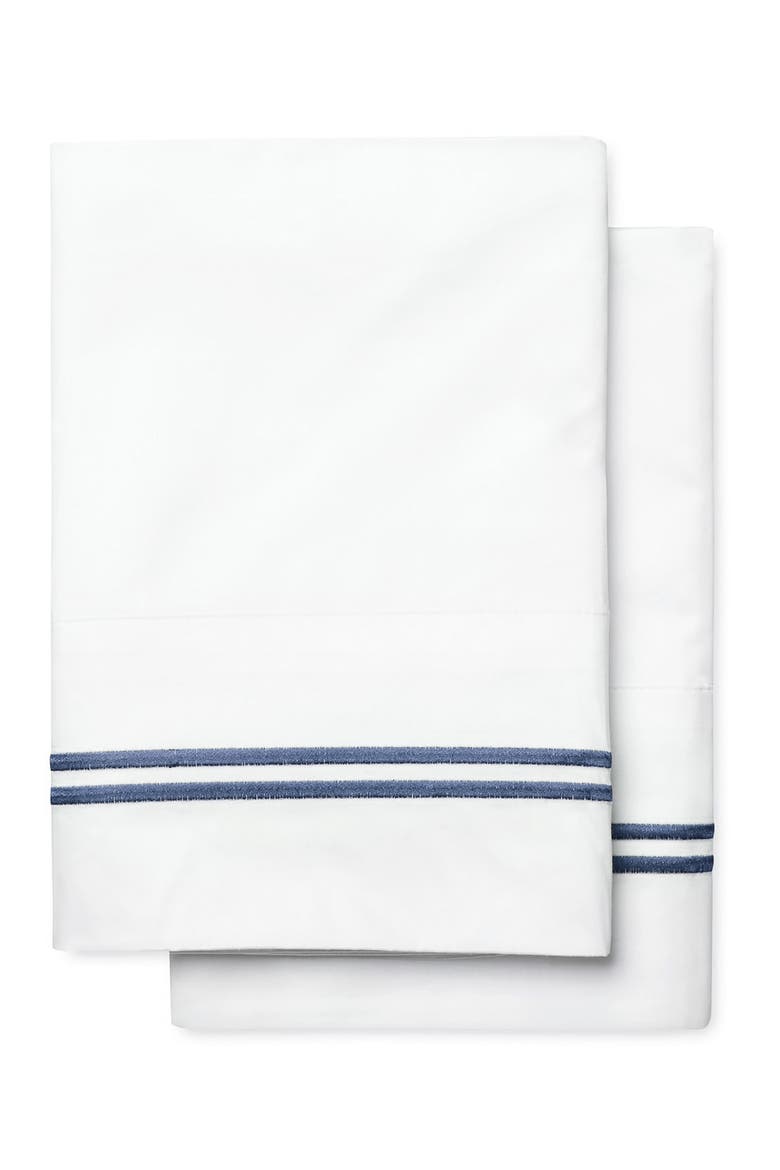 Embroidered Stripe 600 Thread Count Cotton Sateen Pillowcases - King, Main, color, NAVY