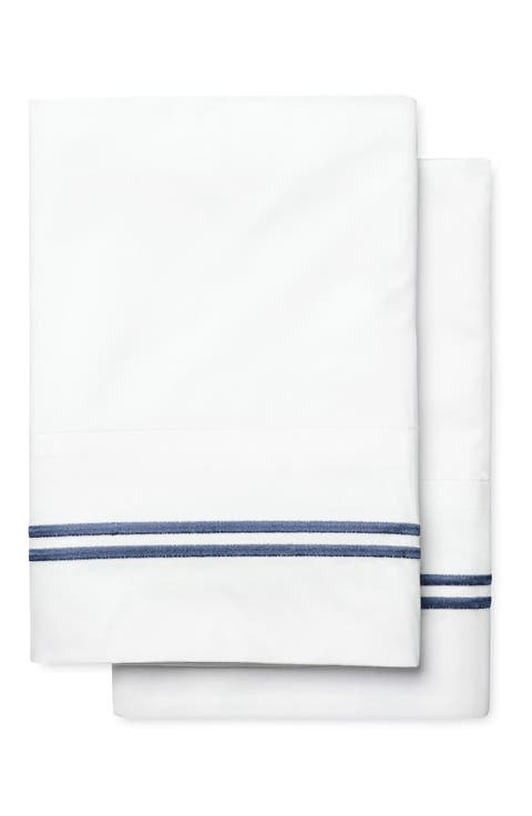 Embroidered Stripe 600 Thread Count Cotton Sateen Pillowcases - King