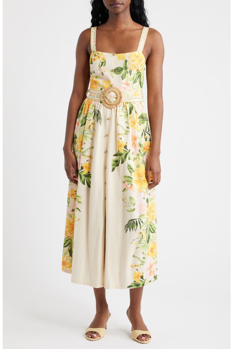 Floral Belted Midi Sundress, Main, color, CREAM MULTI