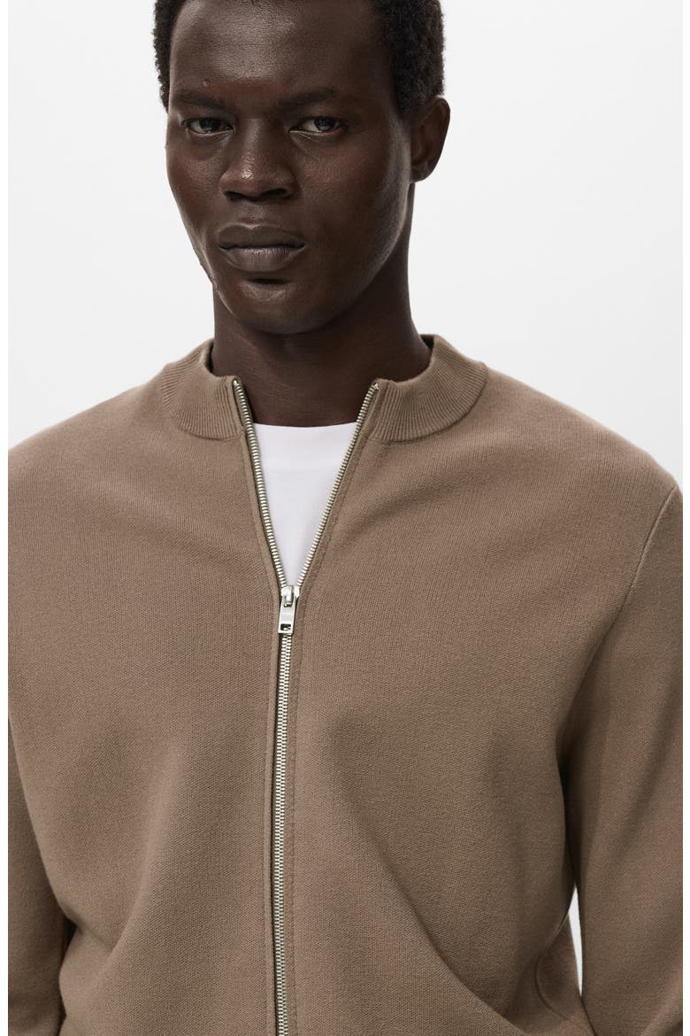Crewneck Zip Cardigan, Alternate, color, MEDIUM BROWN