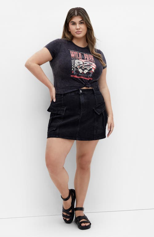 City Chic Wild & Free Crop Graphic Baby Tee In Black