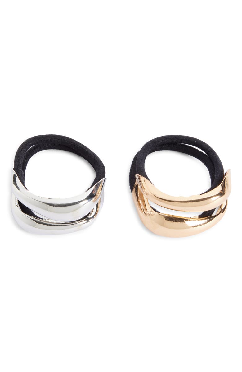 Tasha Assorted 2-Pack Ponytail Cuffs, Main, color, Silver Gold