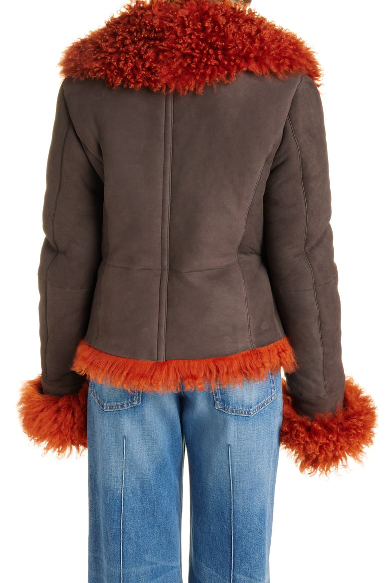 Lakia Suede & Genuine Shearling Wrap Jacket, Alternate, color, RUST ORANGE