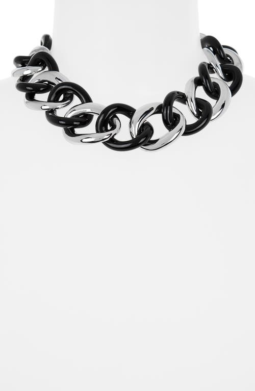 Cz By Kenneth Jay Lane Two-tone Chain Link Necklace In Polished Silver