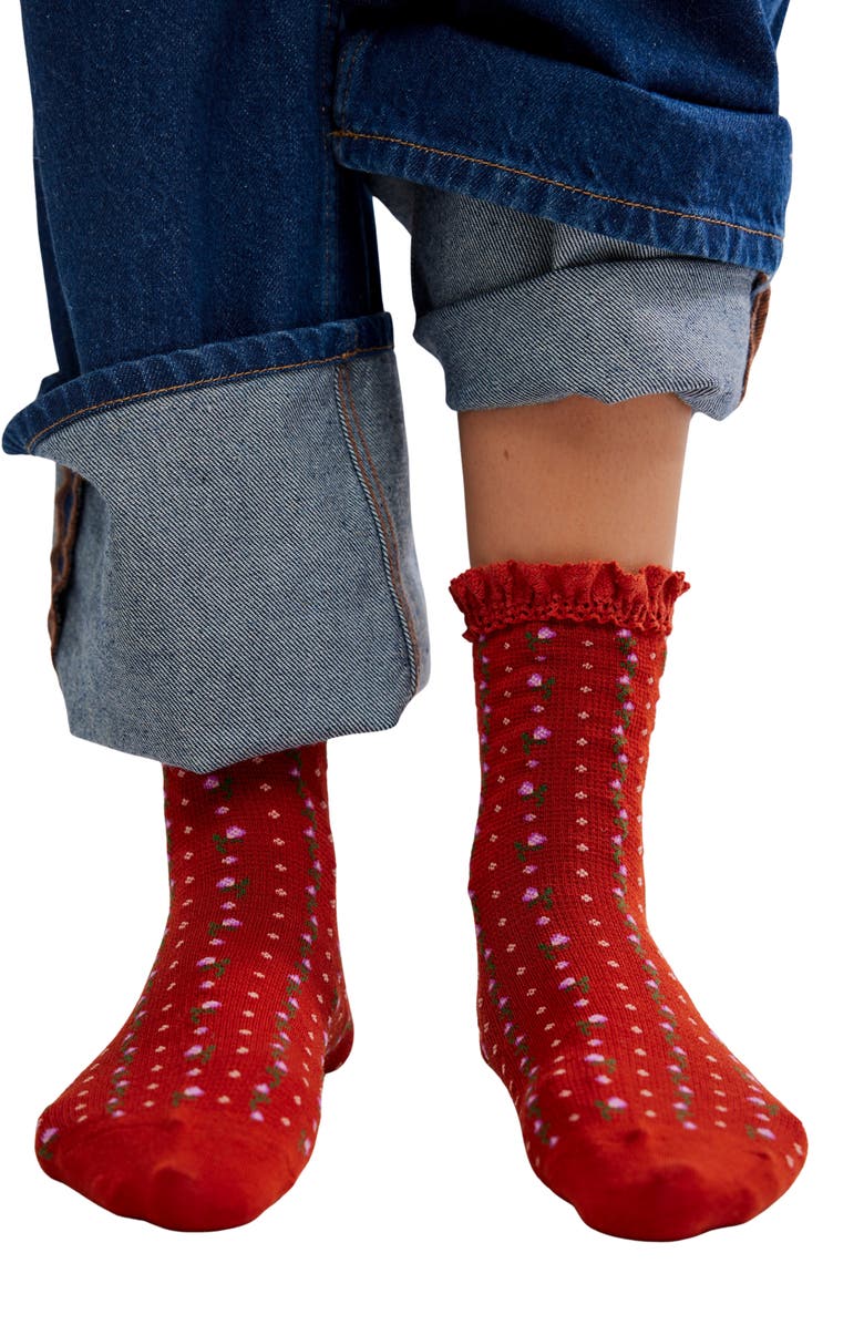 Free People Pack of 3 Ruffle Socks, Alternate, color, Merry And Bright