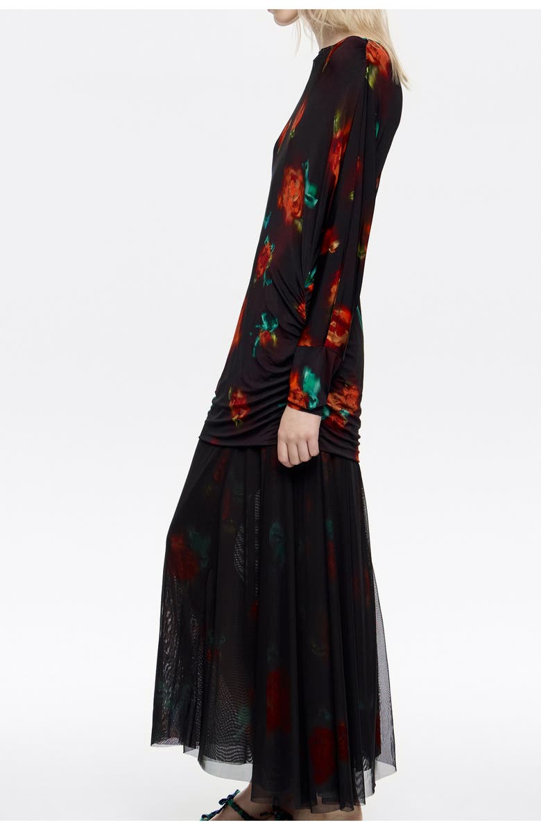 Bimba y Lola Ribbon Roses Gathered Dress With Tulle Skirt, Alternate, color, Ribbon Roses Black