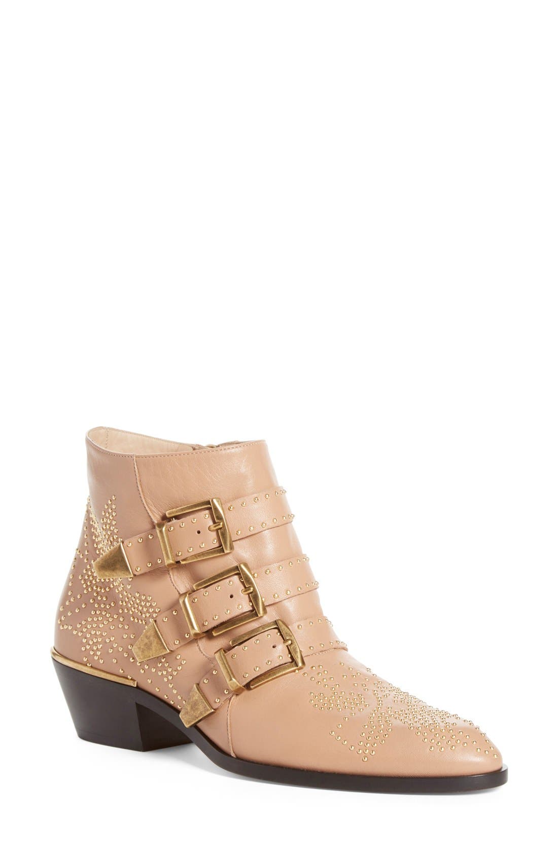 Susanna Stud Buckle Bootie, Main, color, BEIGE GOLD LEATHER