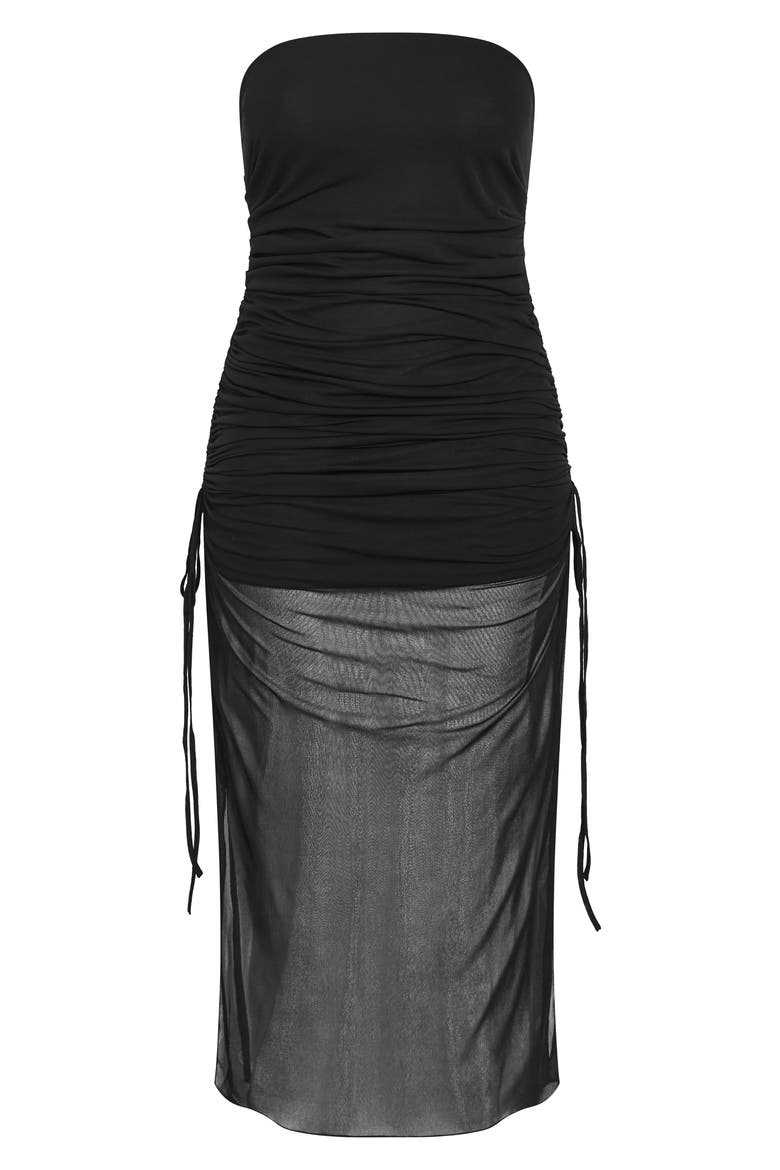 Shelly Ruched Strapless Maxi Dress, Alternate, color, BLACK