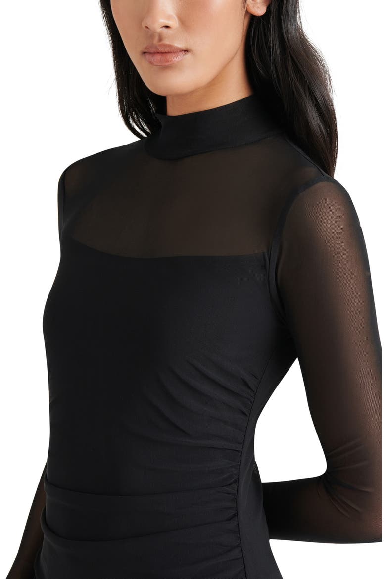 Blare Long Sleeve Mesh Midi Dress, Alternate, color, BLACK