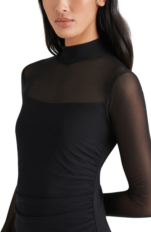 Steve Madden Blare Long Sleeve Mesh Midi Dress In Black