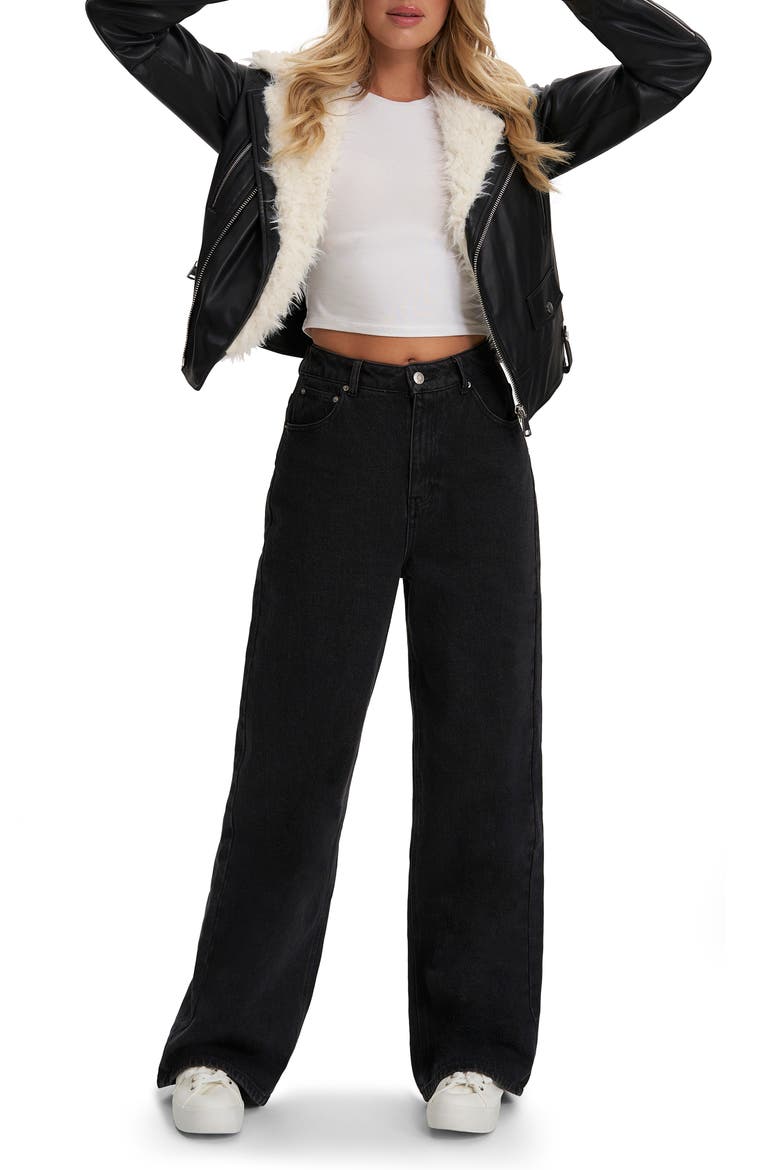 Suren Faux Shag Fur & Leather Jacket, Alternate, color, BLACK