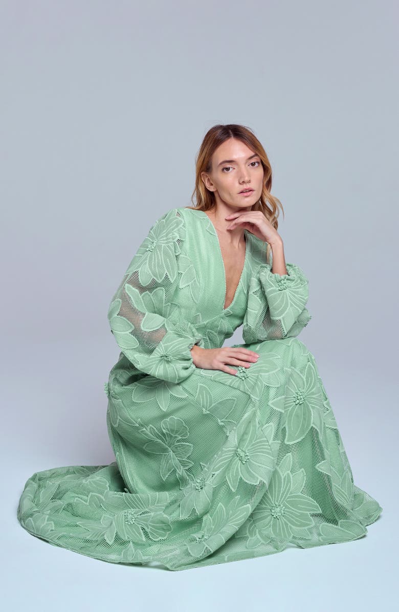 CIEBON Sarilla Long Sleeve Lace Gown, Alternate, color, Mint