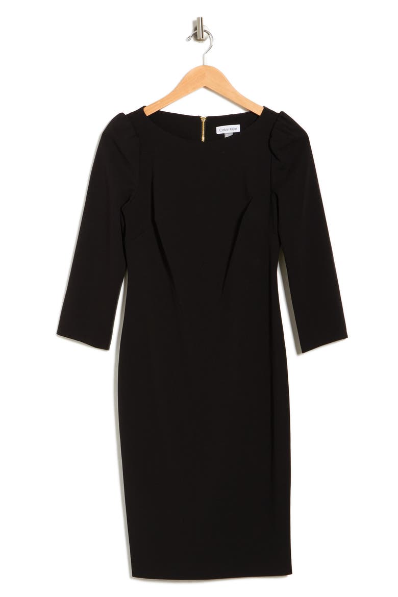 Boatneck 3/4 Sleeve Sheath Dress, Alternate, color, BLACK